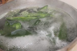 Boiling Poblano Chiles for Chile Rellenos Casserole
