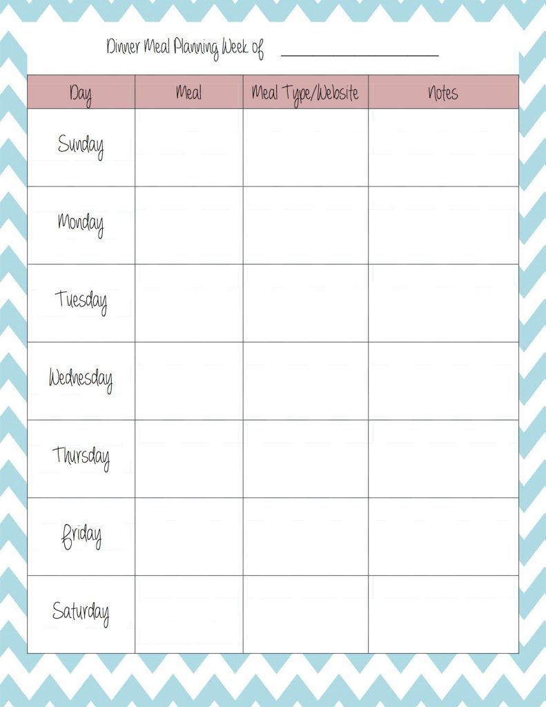 Dinner Meal Planning Template