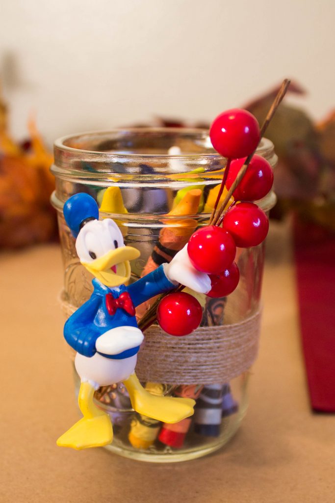 Disney themed Thanksgiving kids table decor and activity