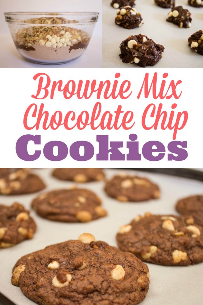 A super easy recipe for brownie cookies from a box! These chewy chocolate chip cookies taste homemade. Nobody would guess they came from mix! I think the Ghiradelli fudge brownie mix works the best, but you can use any boxed brownie mix.