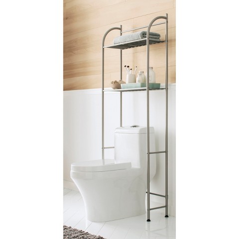 space saving small bathroom organization solutions by adding an over-the-toilet shelf